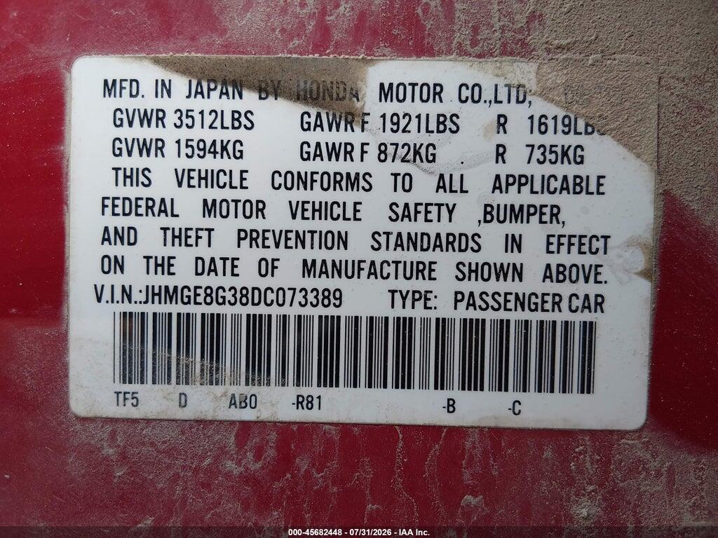 JHMGE8G38DC073389 2013 HONDA FIT photo no. 9