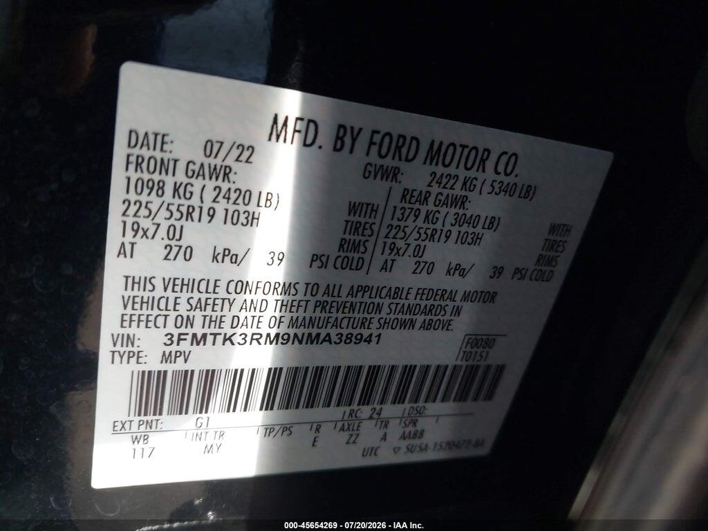 3FMTK3RM9NMA38941 2022 FORD MUSTANG MACH-E photo no. 9