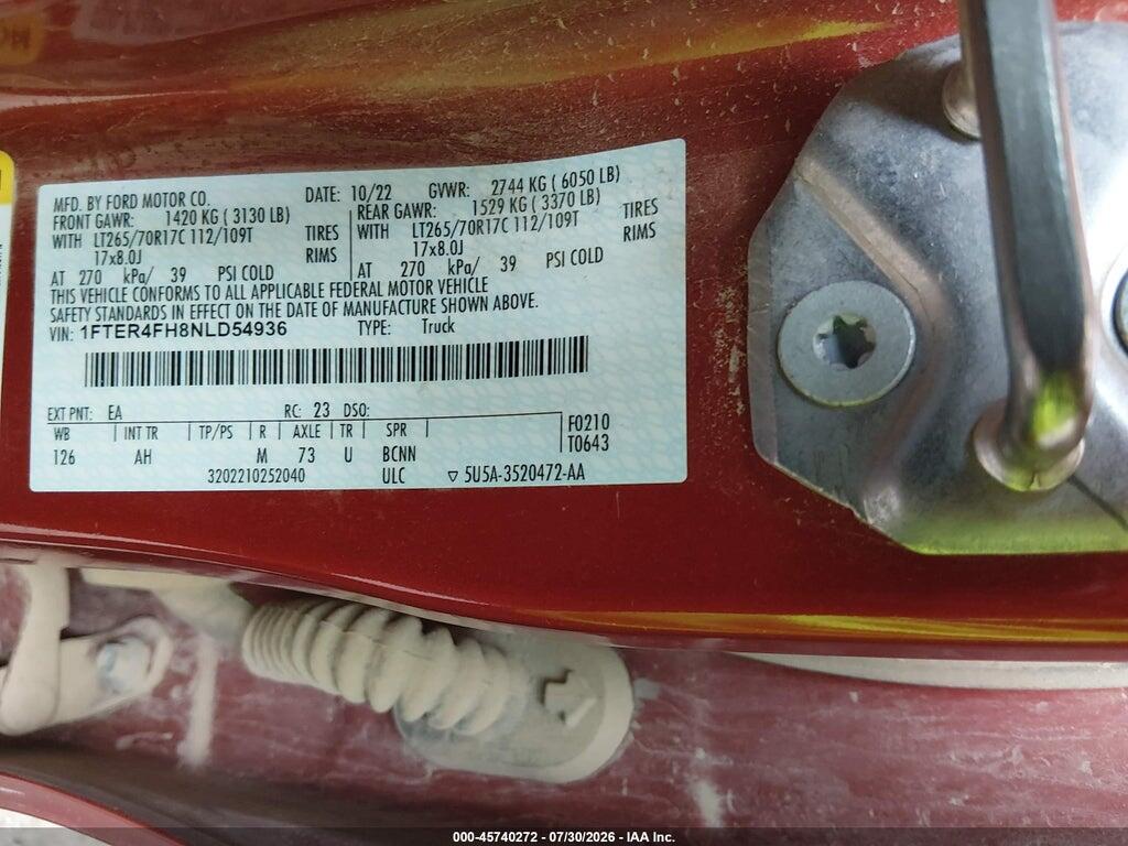 1FTER4FH8NLD54936 2022 FORD RANGER photo no. 9