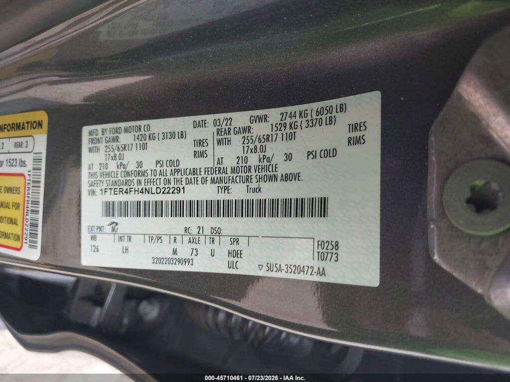 1FTER4FH4NLD22291 2022 FORD RANGER photo no. 9