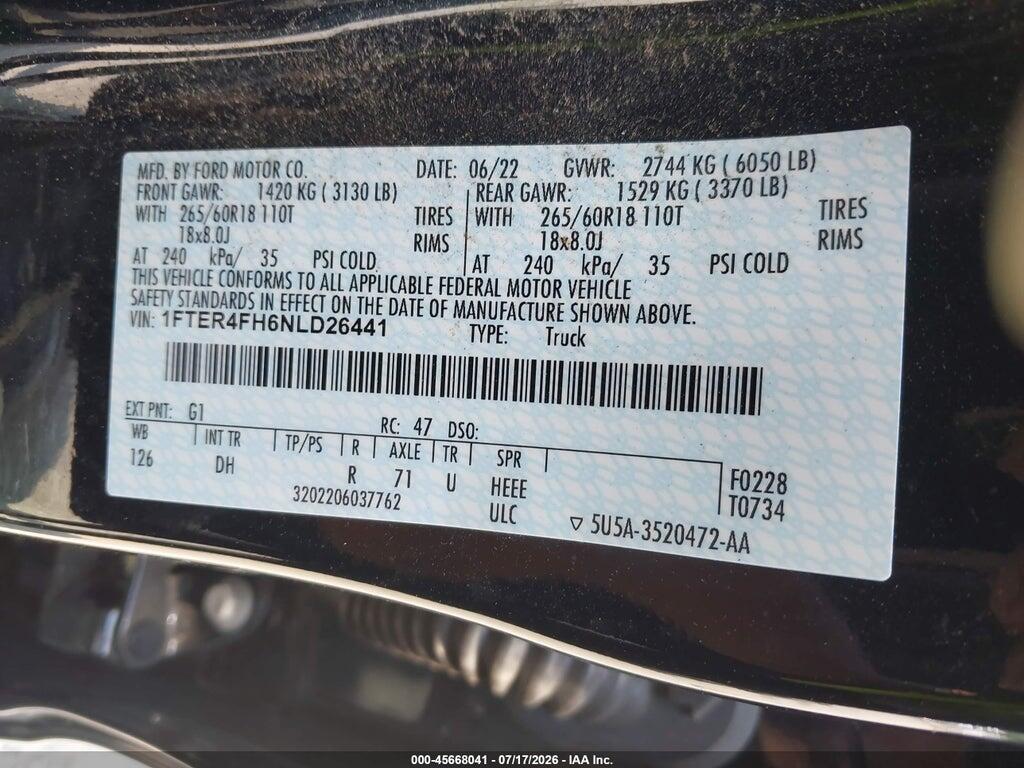 1FTER4FH6NLD26441 2022 FORD RANGER photo no. 9