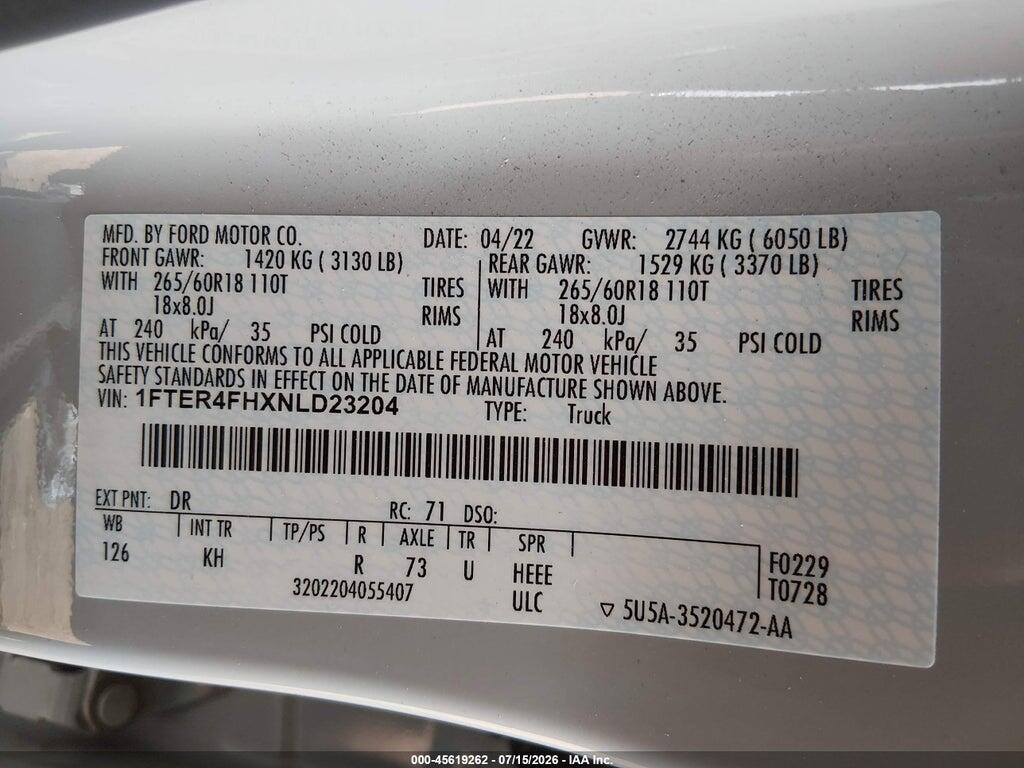 1FTER4FHXNLD23204 2022 FORD RANGER photo no. 9