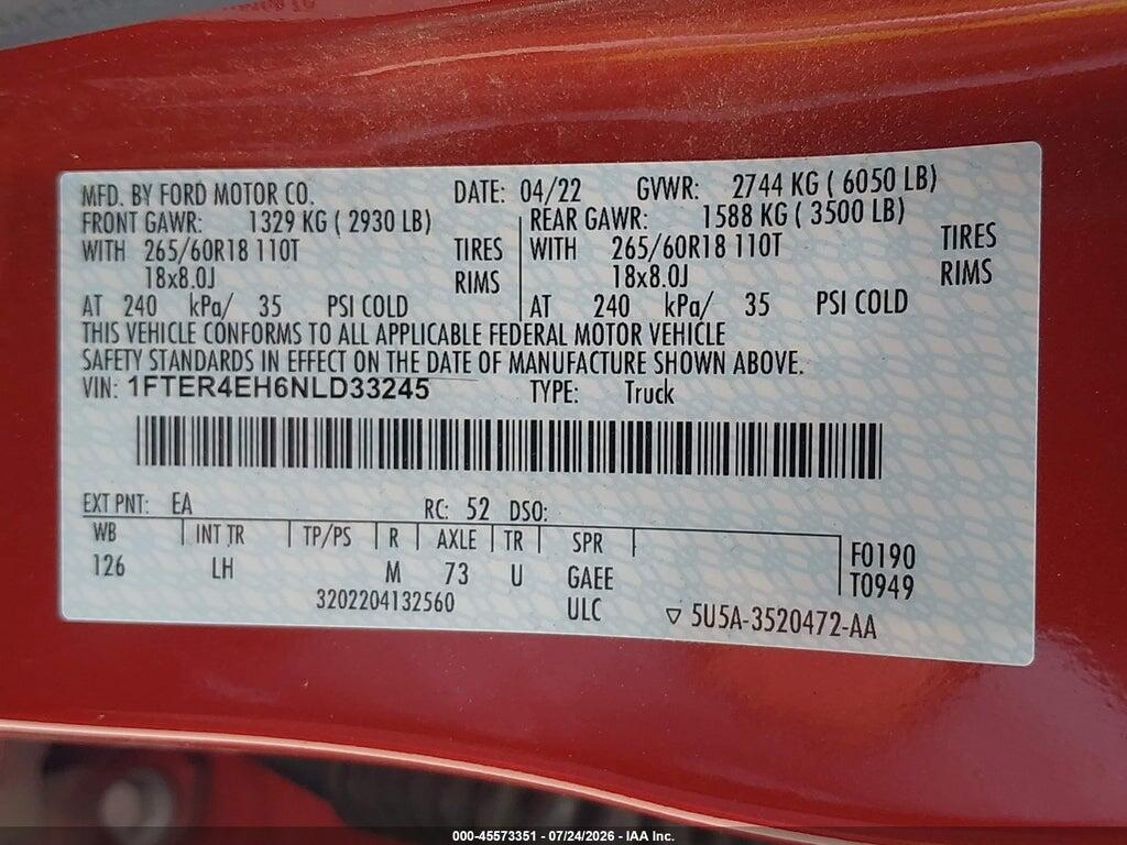 1FTER4EH6NLD33245 2022 FORD RANGER photo no. 9