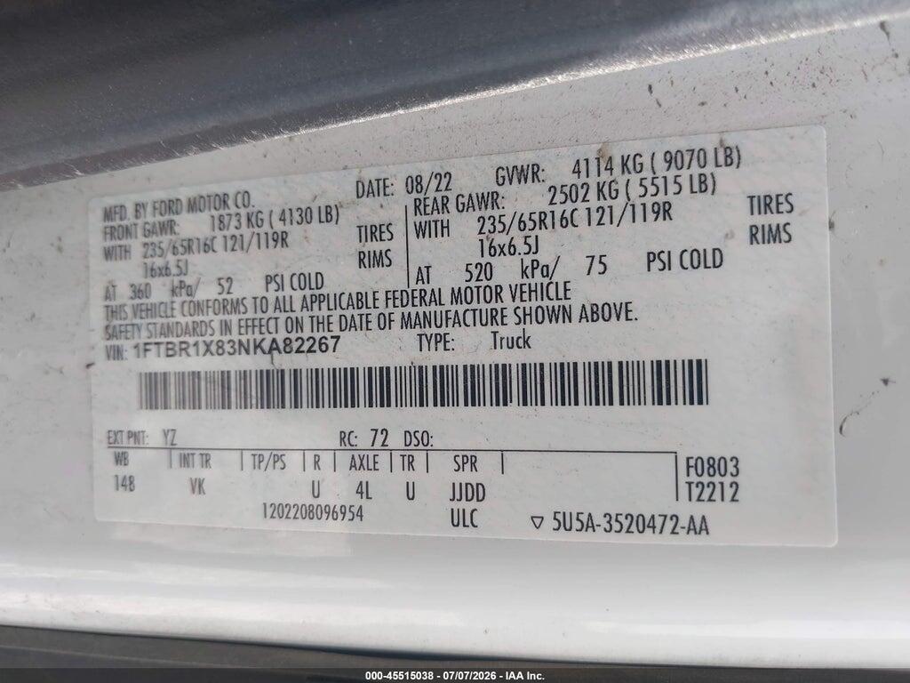 1FTBR1X83NKA82267 2022 FORD TRANSIT-250 photo no. 9