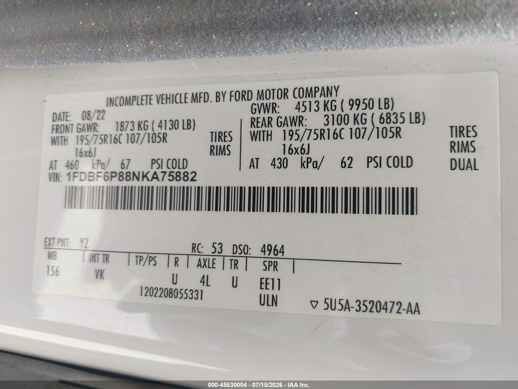 1FDBF6P88NKA75882 2022 FORD TRANSIT-350 CUTAWAY photo no. 8
