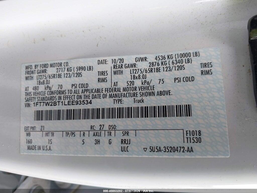 1FT7W2BT1LEE93534 2020 FORD F-250 photo no. 9