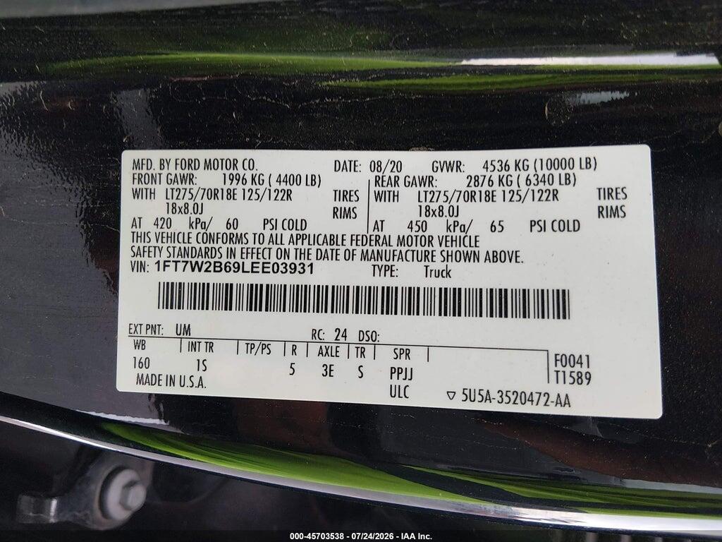 1FT7W2B69LEE03931 2020 FORD F-250 photo no. 9