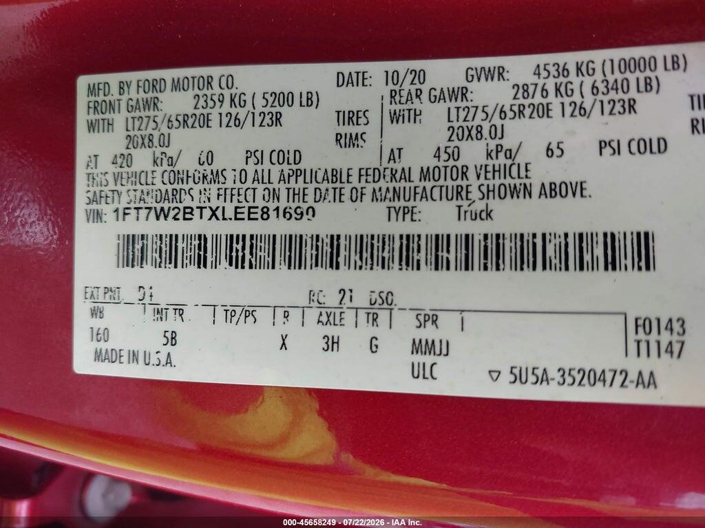 1FT7W2BTXLEE81690 2020 FORD F-250 photo no. 9