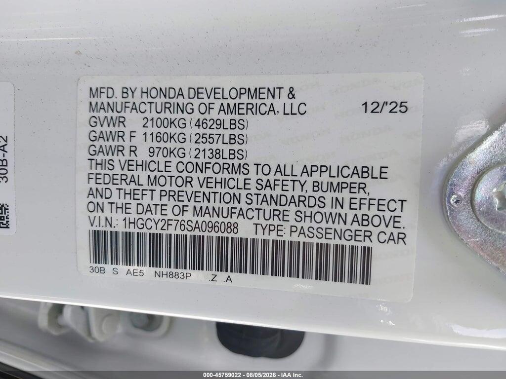 1HGCY2F76SA096088 2025 HONDA ACCORD HYBRID photo no. 9