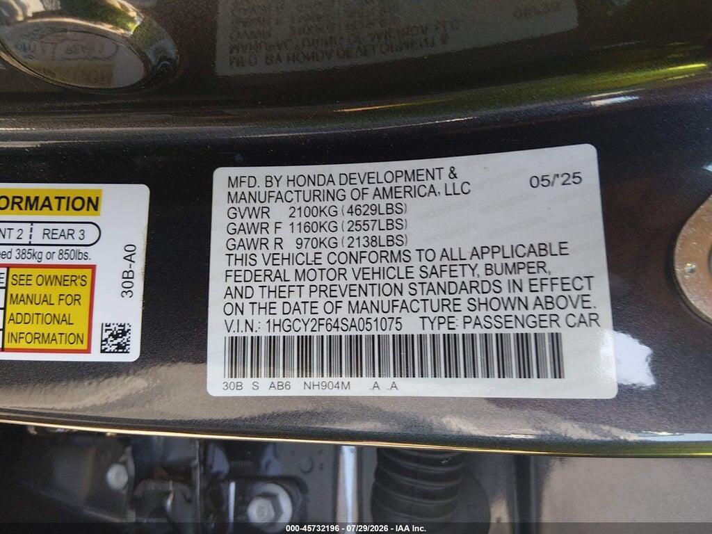 1HGCY2F64SA051075 2025 HONDA ACCORD HYBRID photo no. 9
