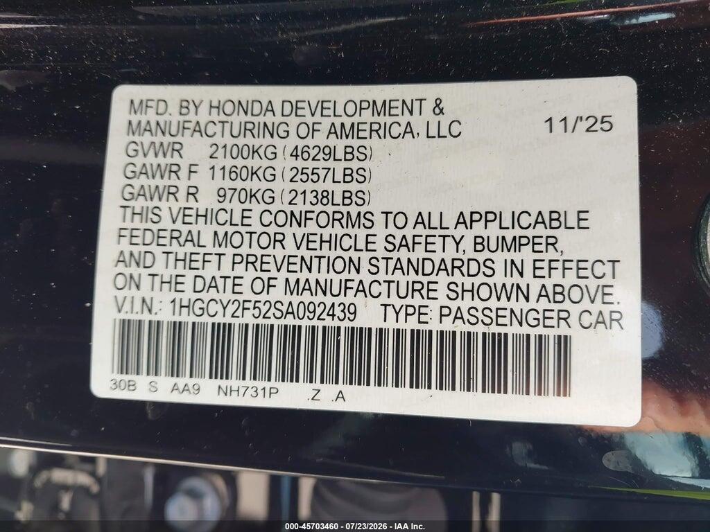 1HGCY2F52SA092439 2025 HONDA ACCORD HYBRID photo no. 9