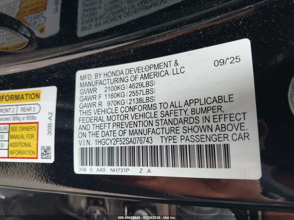 1HGCY2F52SA076743 2025 HONDA ACCORD HYBRID photo no. 9