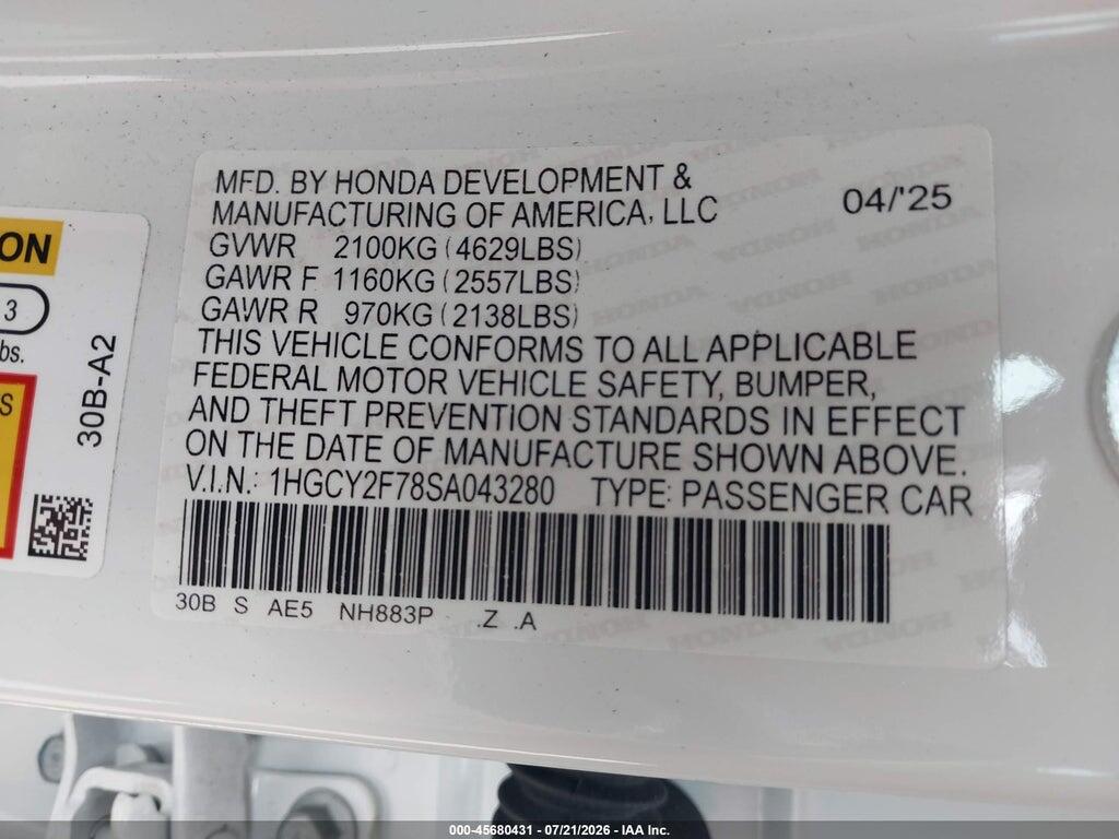1HGCY2F78SA043280 2025 HONDA ACCORD HYBRID photo no. 9