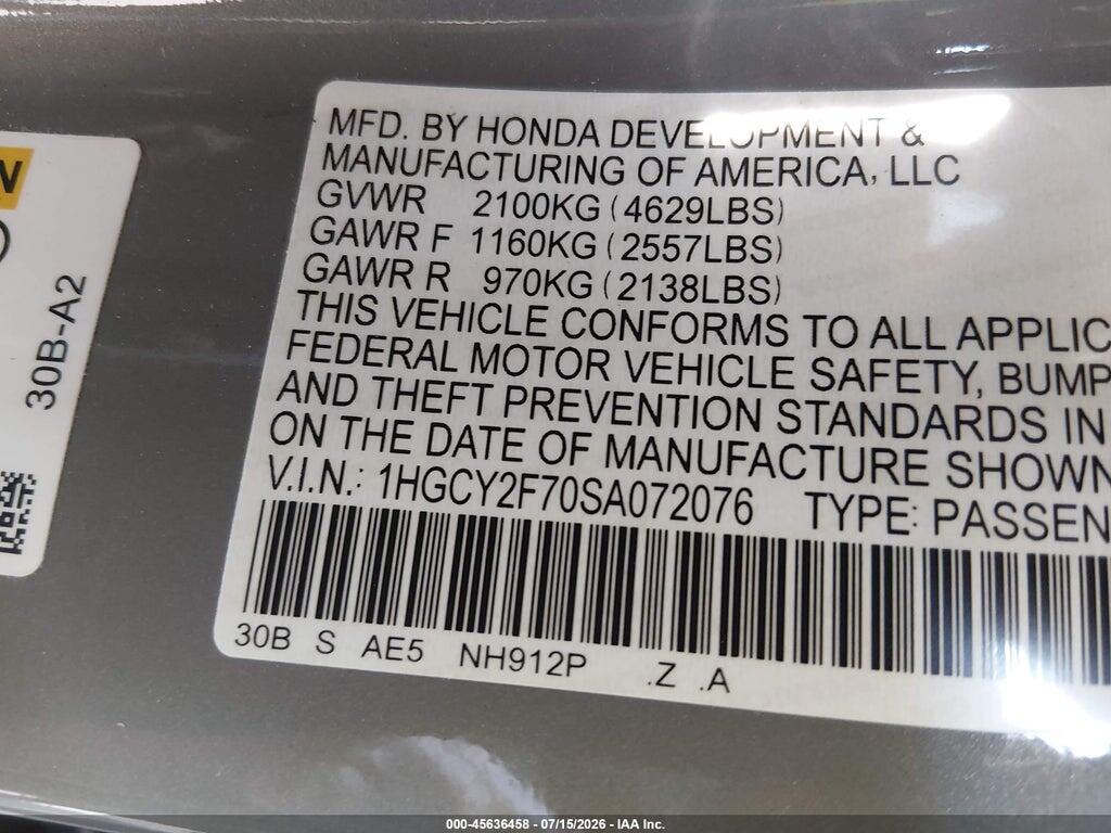 1HGCY2F70SA072076 2025 HONDA ACCORD HYBRID photo no. 9