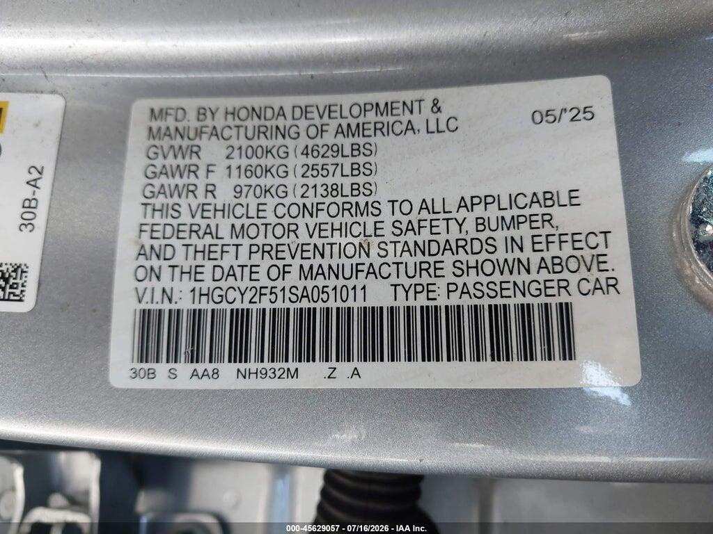 1HGCY2F51SA051011 2025 HONDA ACCORD HYBRID photo no. 9