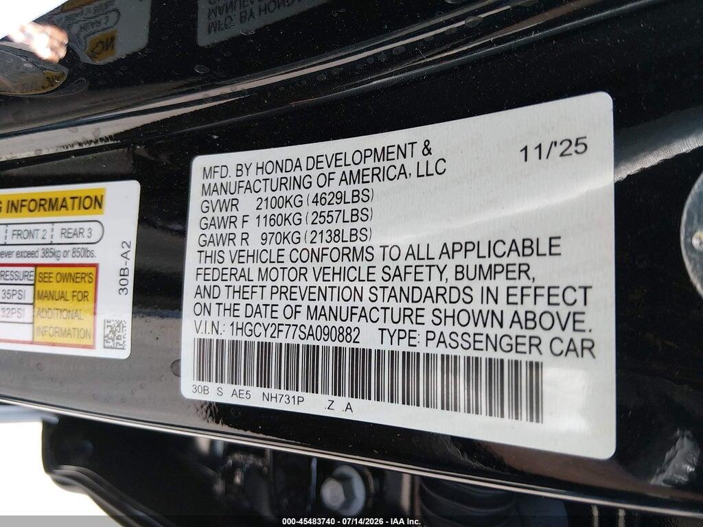 1HGCY2F77SA090882 2025 HONDA ACCORD HYBRID photo no. 9