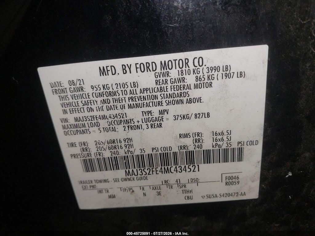 MAJ3S2FE4MC434521 2021 FORD ECOSPORT photo no. 9