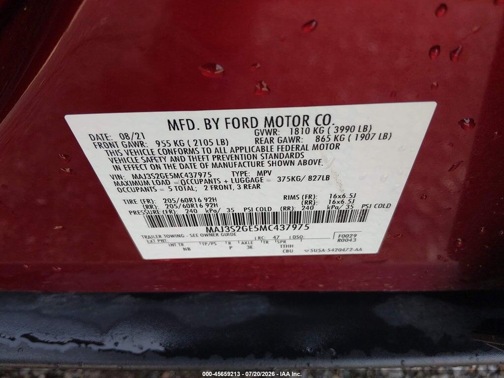 MAJ3S2GE5MC437975 2021 FORD ECOSPORT photo no. 9