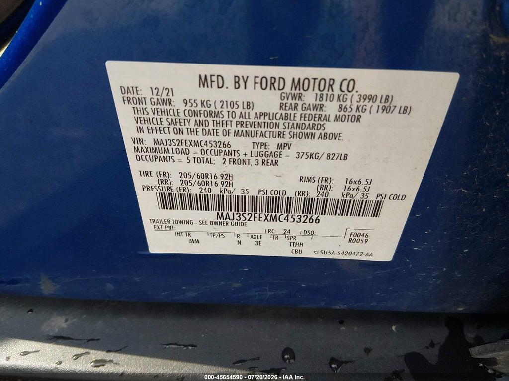 MAJ3S2FEXMC453266 2021 FORD ECOSPORT photo no. 9