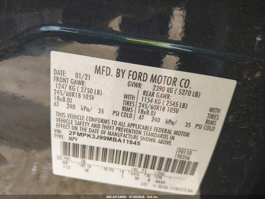 2FMPK3J99MBA11845 2021 FORD EDGE photo no. 9