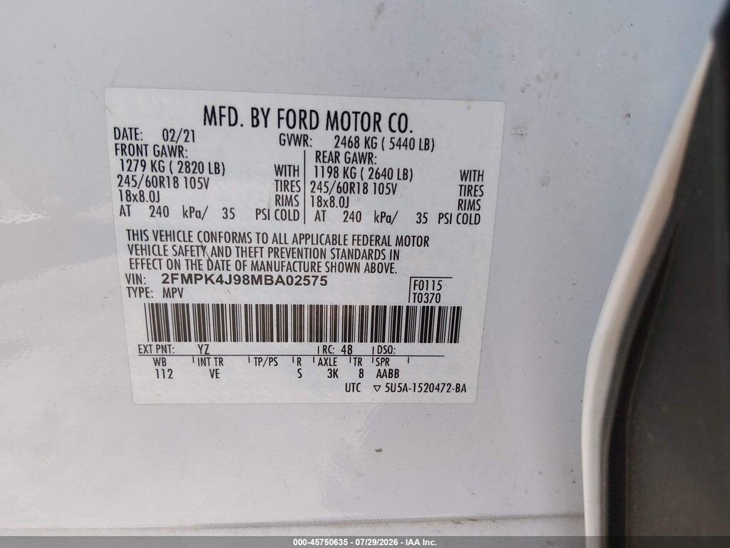 2FMPK4J98MBA02575 2021 FORD EDGE photo no. 9