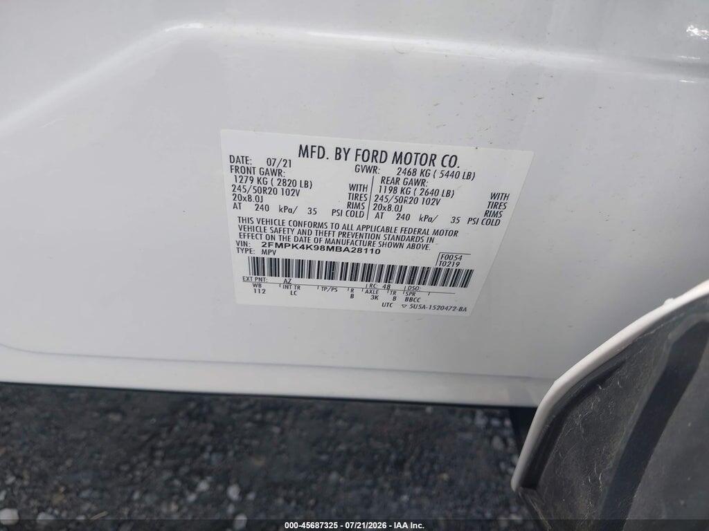 2FMPK4K98MBA28110 2021 FORD EDGE photo no. 9