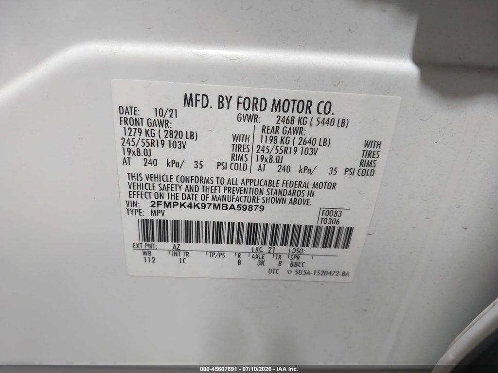 2FMPK4K97MBA59879 2021 FORD EDGE photo no. 9