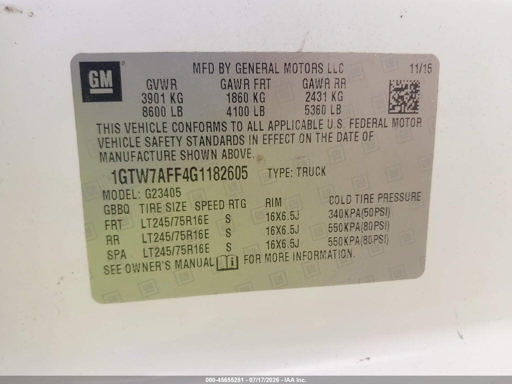 1GTW7AFF4G1182605 2016 GMC SAVANA 2500 photo no. 9