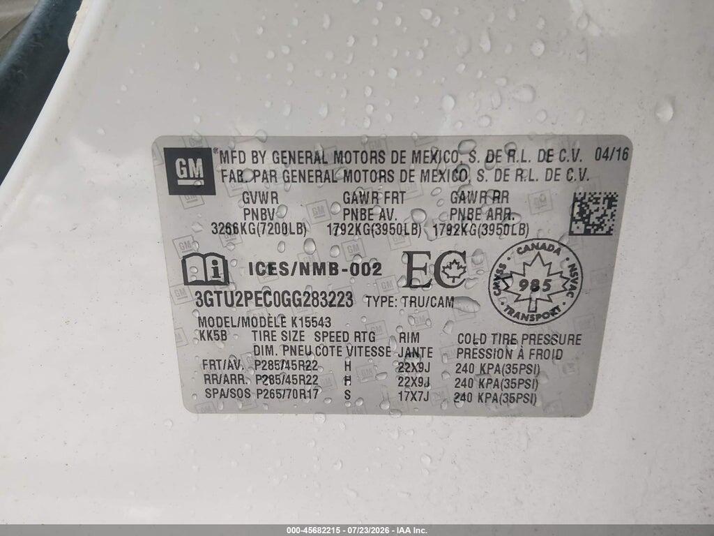 3GTU2PEC0GG283223 2016 GMC SIERRA 1500 photo no. 9
