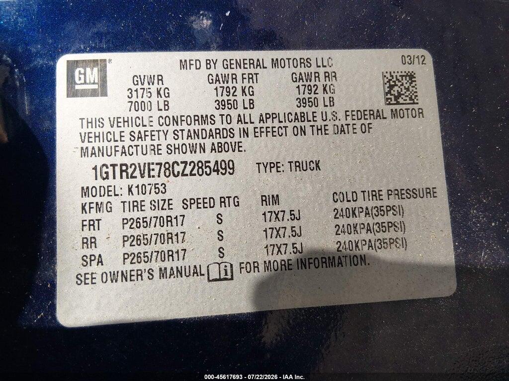 1GTR2VE78CZ285499 2012 GMC SIERRA 1500 photo no. 9