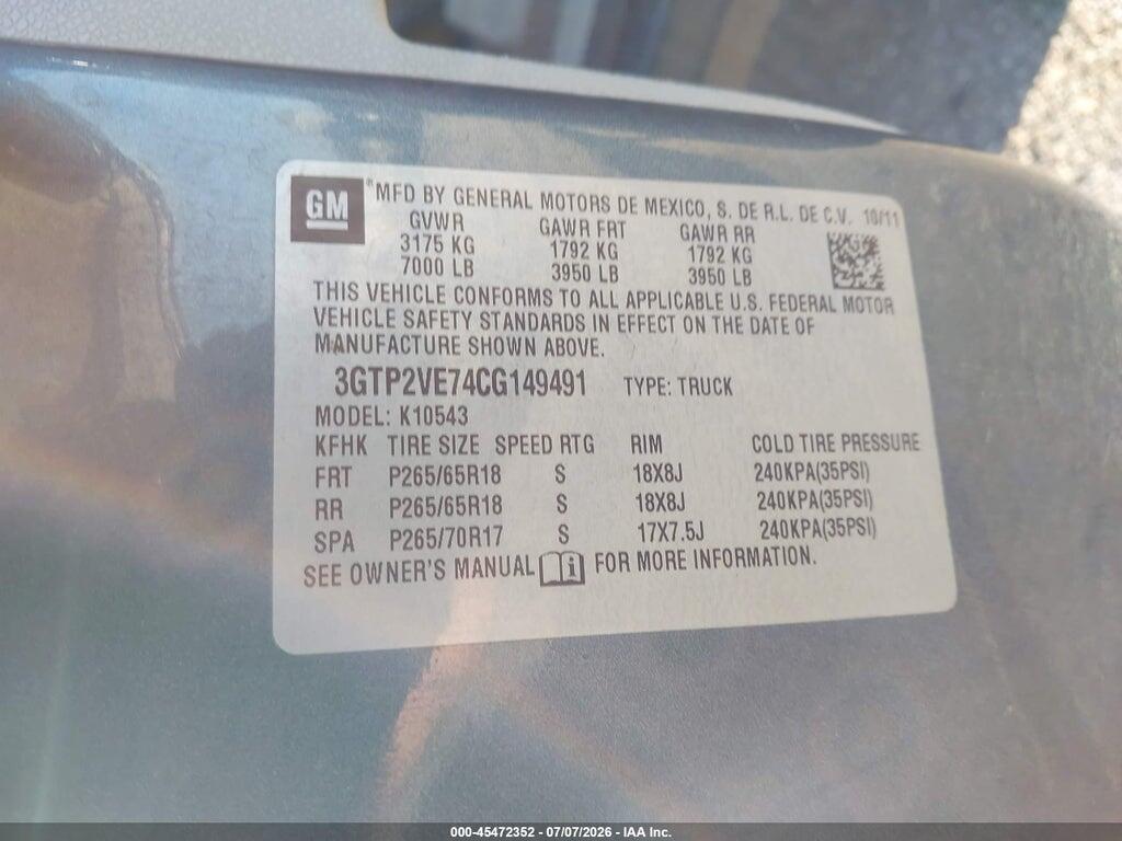 3GTP2VE74CG149491 2012 GMC SIERRA 1500 photo no. 9