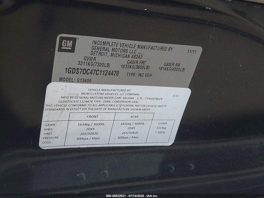 1GDS7DC47C1124478 2012 GMC SAVANA 1500 photo no. 9