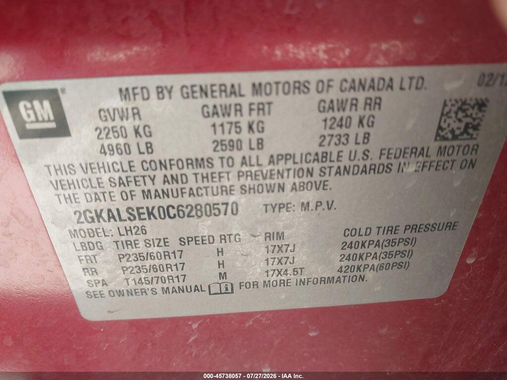 2GKALSEK0C6280570 2012 GMC TERRAIN photo no. 9