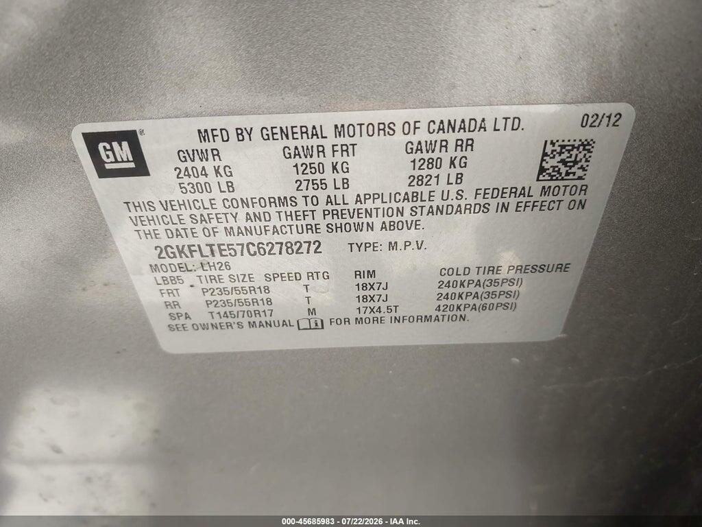 2GKFLTE57C6278272 2012 GMC TERRAIN photo no. 9