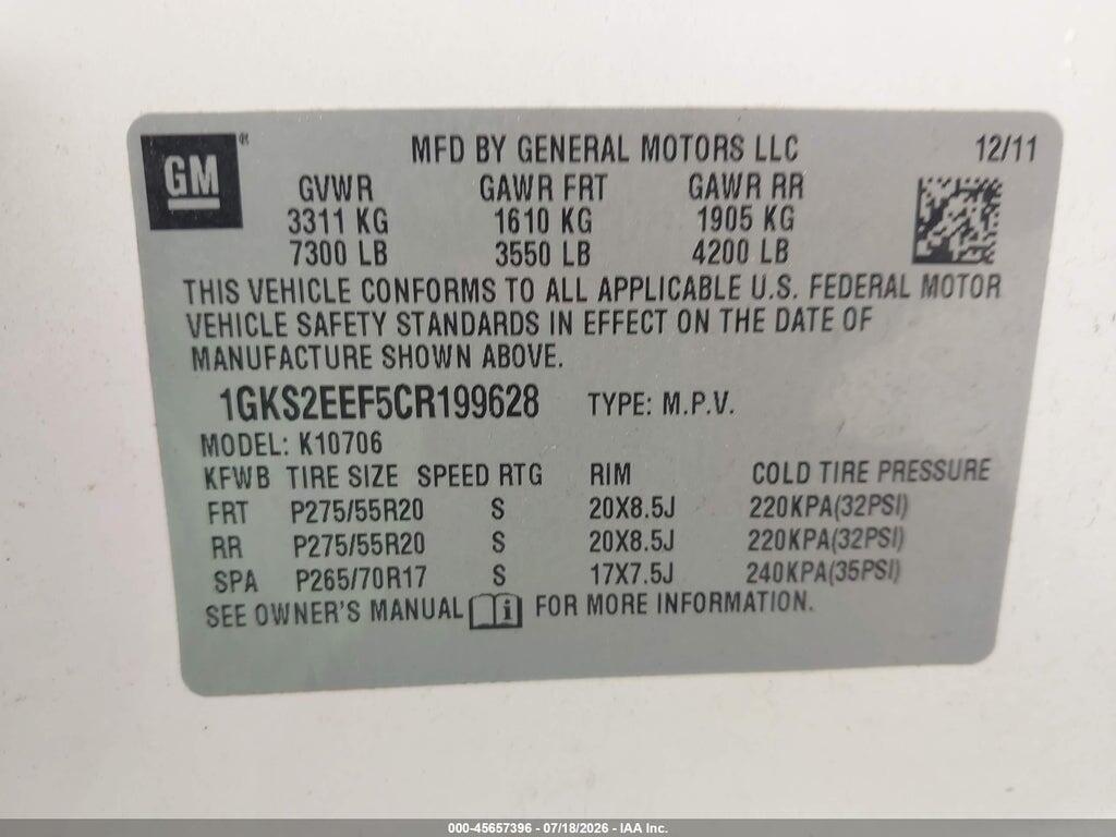 1GKS2EEF5CR199628 2012 GMC YUKON photo no. 9