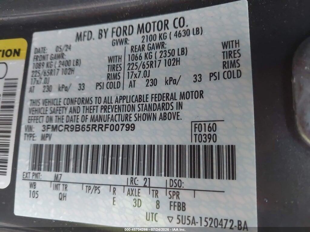 3FMCR9B65RRF00799 2024 FORD BRONCO SPORT photo no. 9