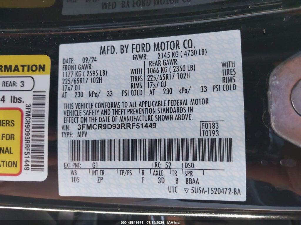 3FMCR9D93RRF51449 2024 FORD BRONCO SPORT photo no. 9