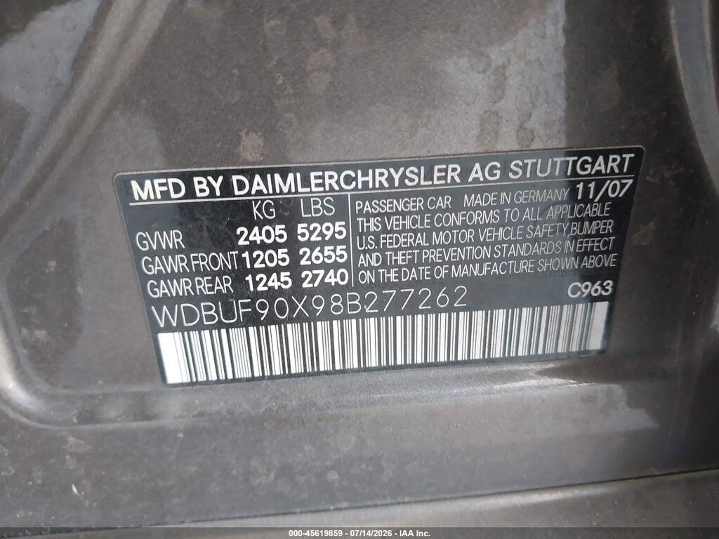 WDBUF90X98B277262 2008 MERCEDES-BENZ E 550 photo no. 9