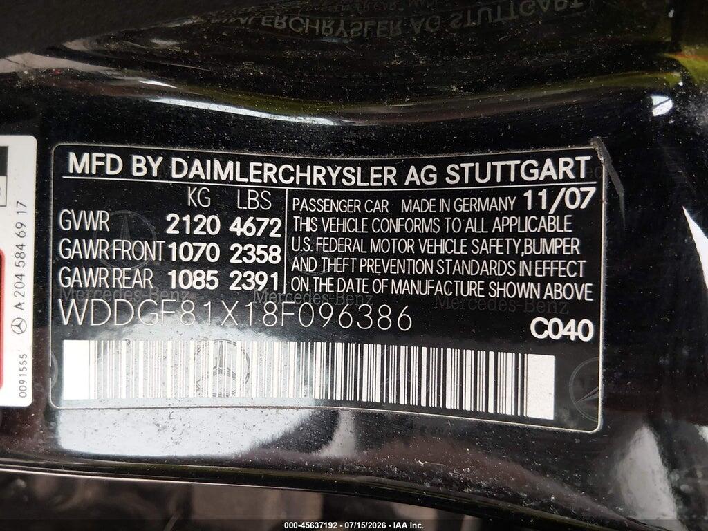 WDDGF81X18F096386 2008 MERCEDES-BENZ C 300 photo no. 9