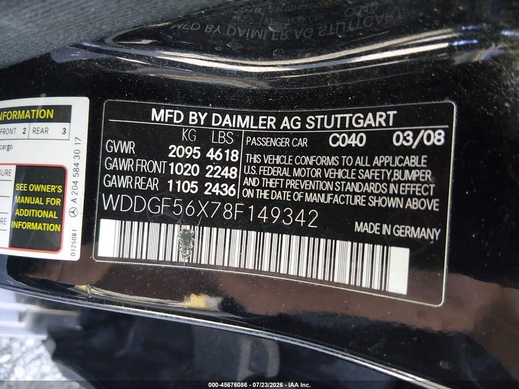 WDDGF56X78F149342 2008 MERCEDES-BENZ C 350 photo no. 9