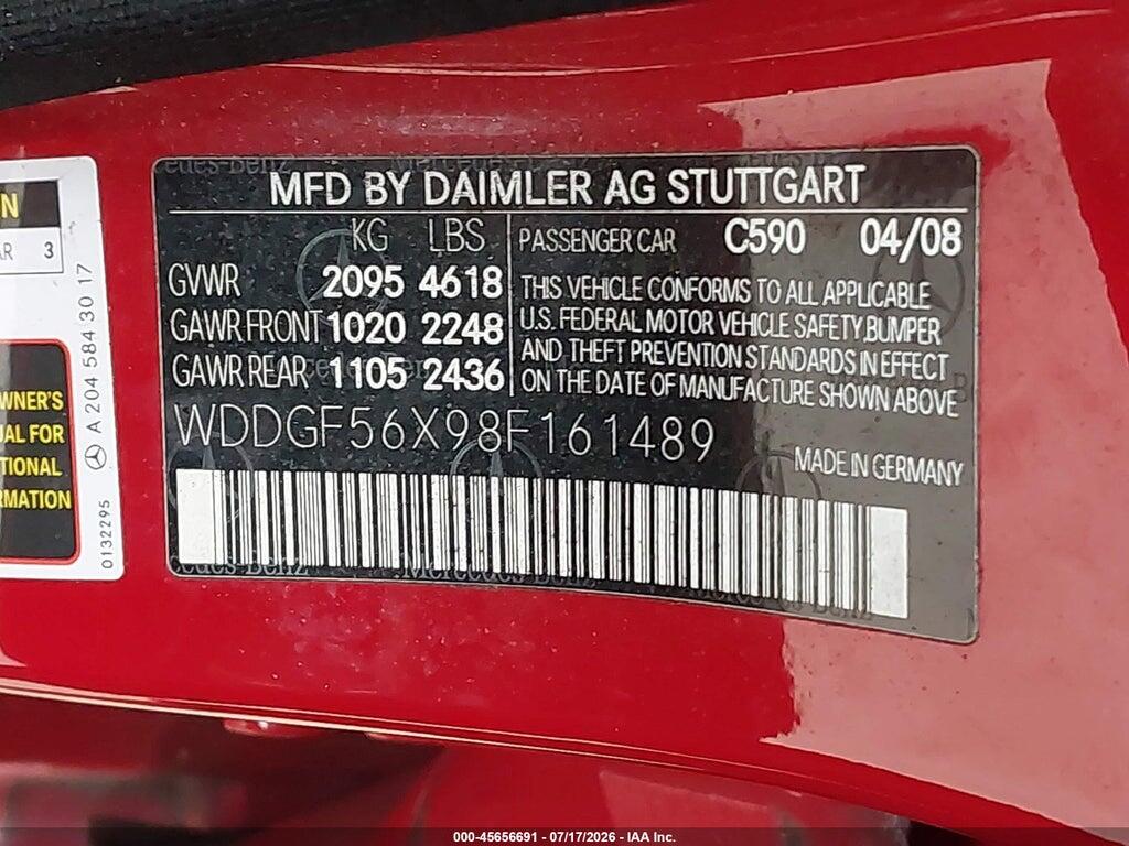 WDDGF56X98F161489 2008 MERCEDES-BENZ C 350 photo no. 9