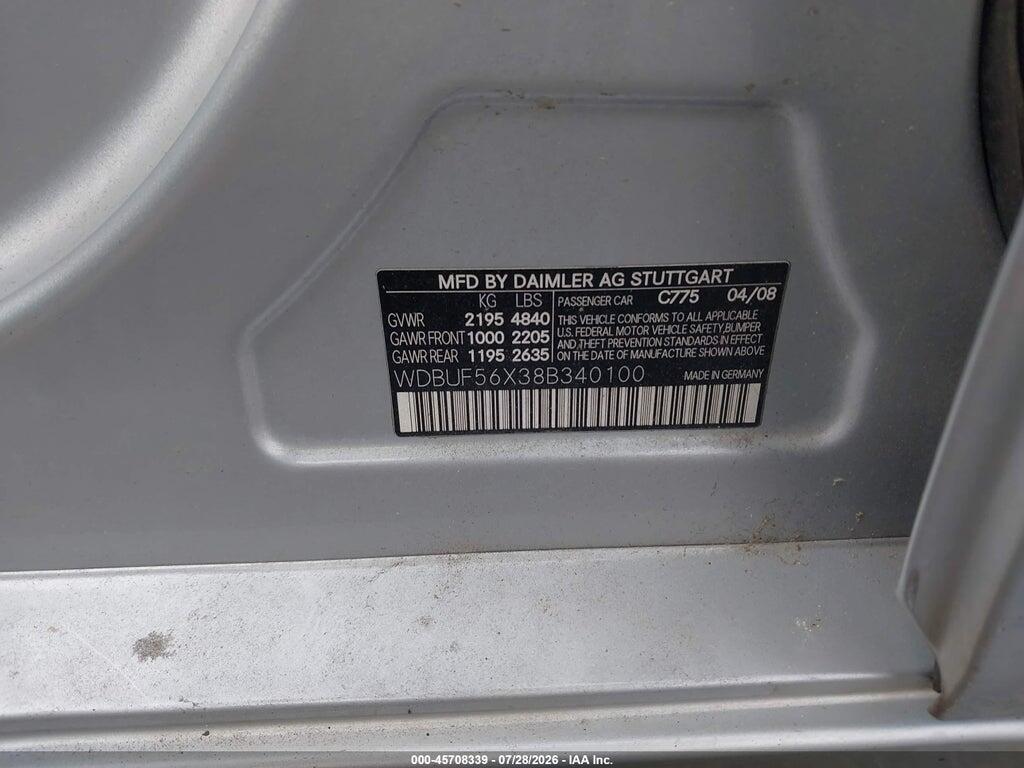 WDBUF56X38B340100 2008 MERCEDES-BENZ E 350 photo no. 9