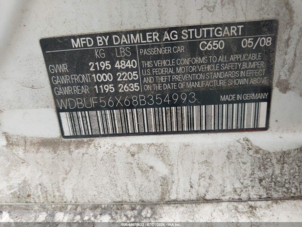 WDBUF56X68B354993 2008 MERCEDES-BENZ E 350 photo no. 9