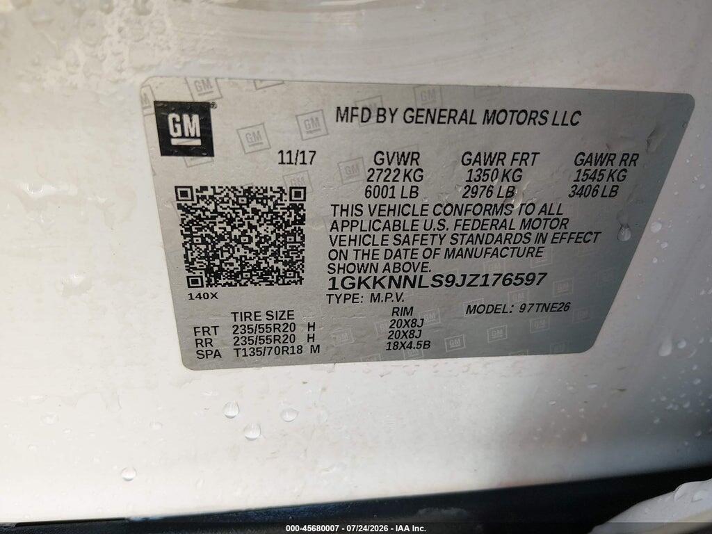 1GKKNNLS9JZ176597 2018 GMC ACADIA photo no. 9