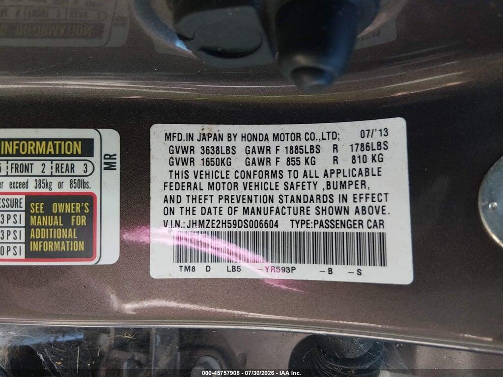 JHMZE2H59DS006604 2013 HONDA INSIGHT photo no. 9