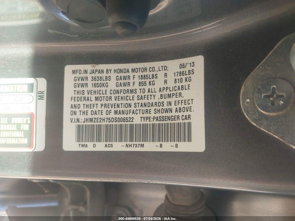 JHMZE2H75DS006522 2013 HONDA INSIGHT photo no. 9