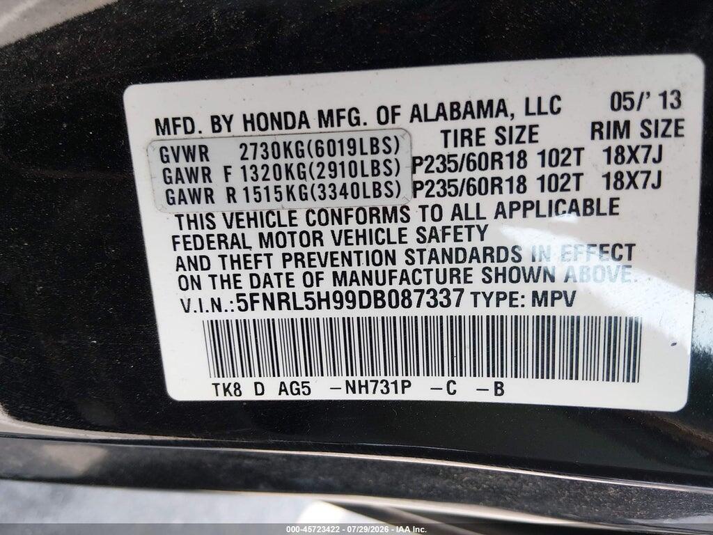 5FNRL5H99DB087337 2013 HONDA ODYSSEY photo no. 9