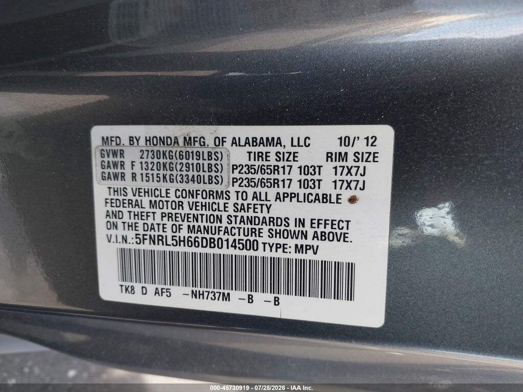 5FNRL5H66DB014500 2013 HONDA ODYSSEY photo no. 9