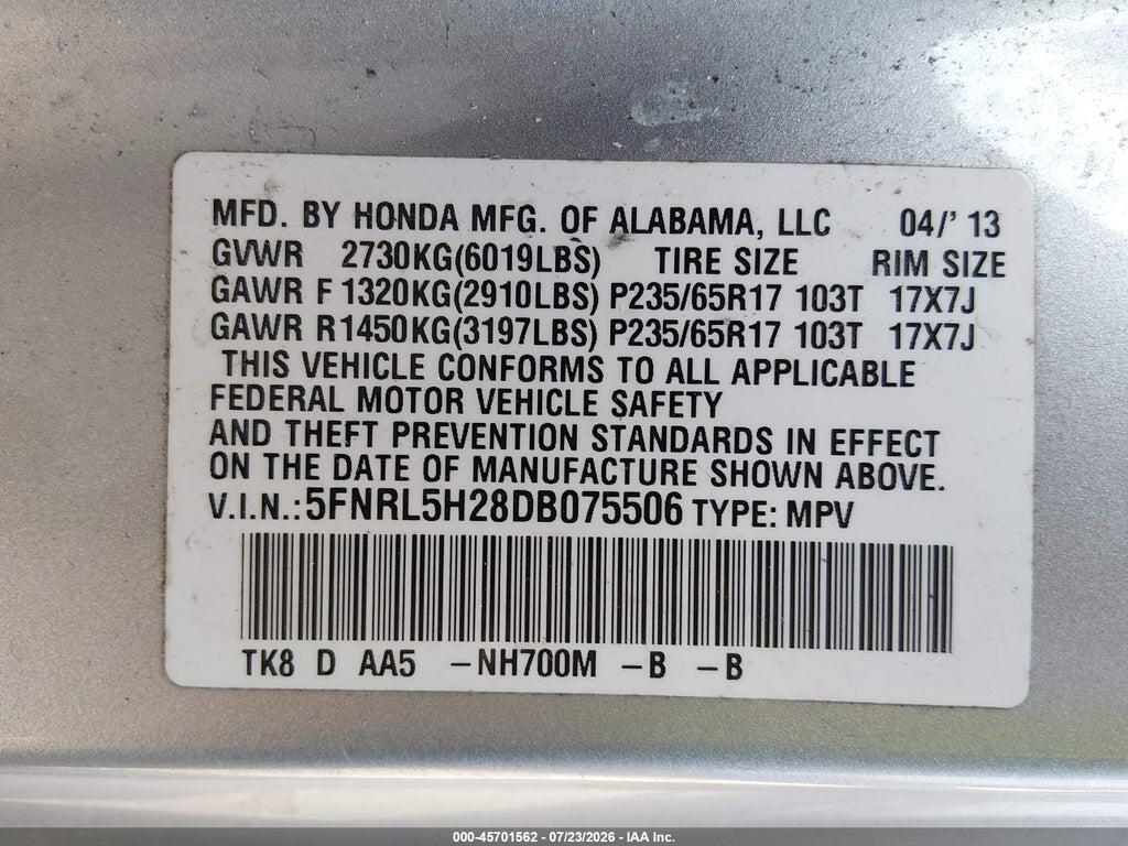 5FNRL5H28DB075506 2013 HONDA ODYSSEY photo no. 9