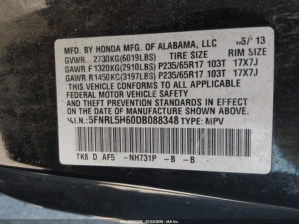 5FNRL5H60DB088348 2013 HONDA ODYSSEY photo no. 9
